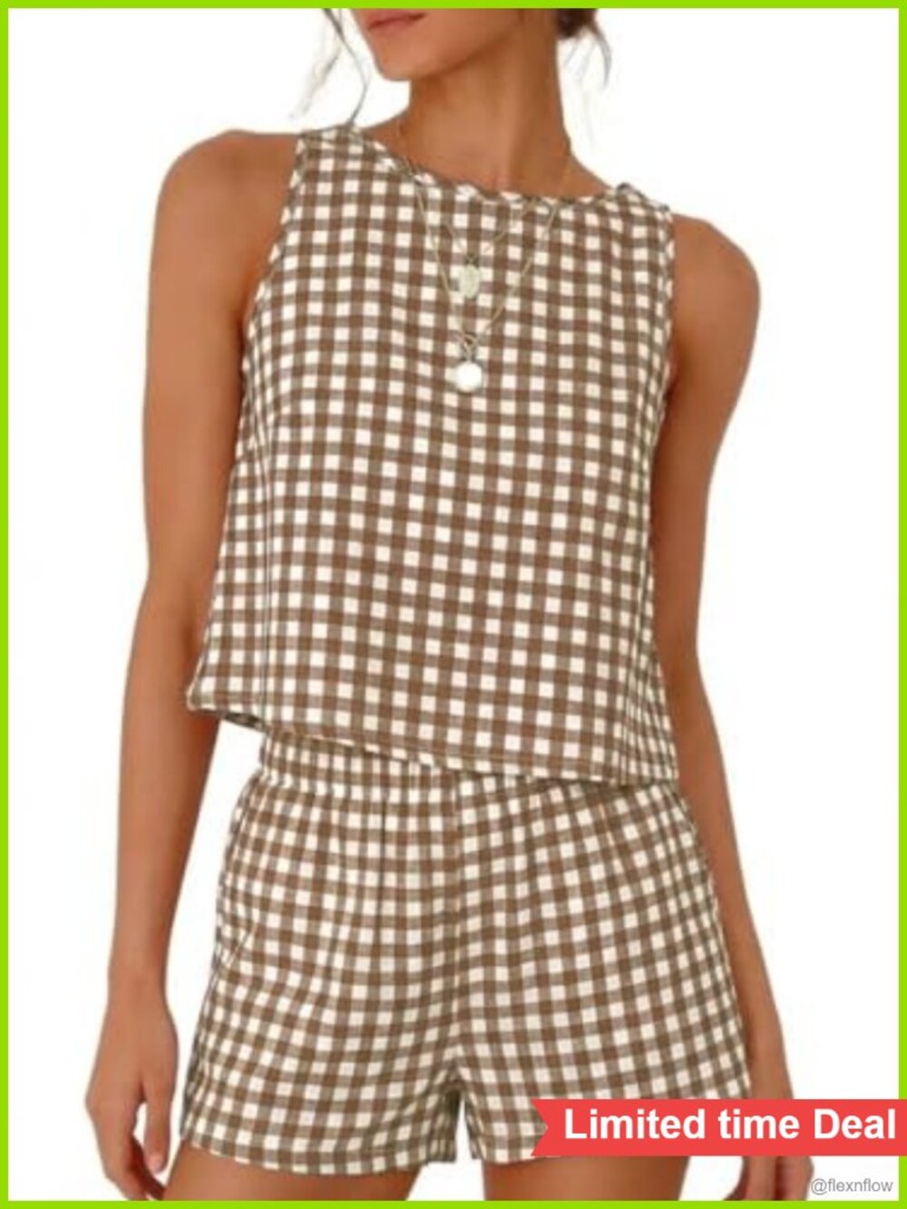 Womens 2 Piece Gingham Tank Top Shorts Set Cotton Sleeveless Casual Summer